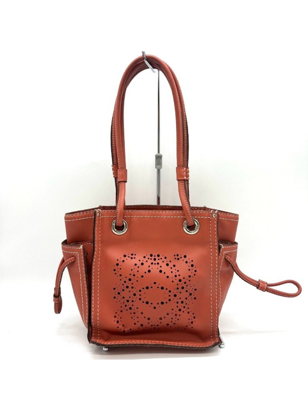Loewe Perforated Anagram Tote Shoulder Bag Leather Orange Vintage